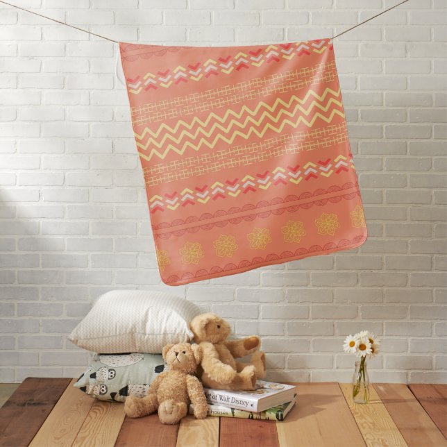 Boho Chevron Coral Zigzag Pattern Baby Blanket (In Situ)
