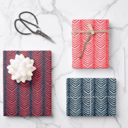 Boho Chevron Stripe in Red and Navy Christmas Wrapping Paper Sheets