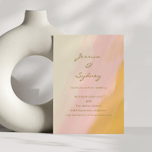 Boho Chic Abstract Watercolor Pink Yellow Wedding Invitation