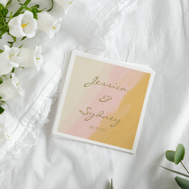 Boho Chic Abstract Watercolor Pink Yellow Wedding Napkins (Creator Uploaded)