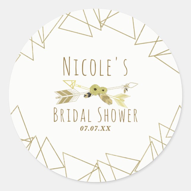 Boho Chic Arrows & Gold Geometric Triangles Modern Classic Round Sticker (Front)