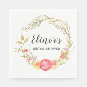 Boho Chic Autumn Floral Wreath Bridal Shower Napkins