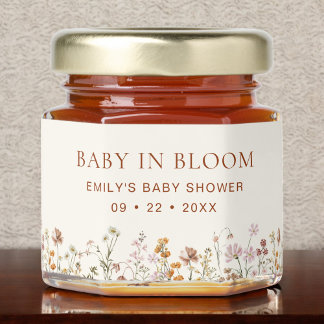 Boho Chic Baby in Bloom Wildflower Baby Shower Honey Jar Favors