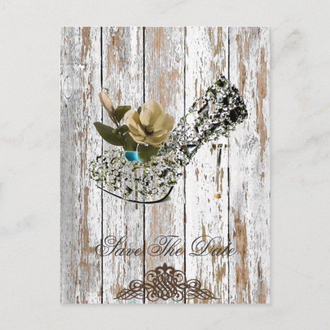 boho chic barn wood rustic country wedding announcement postcard (Front)