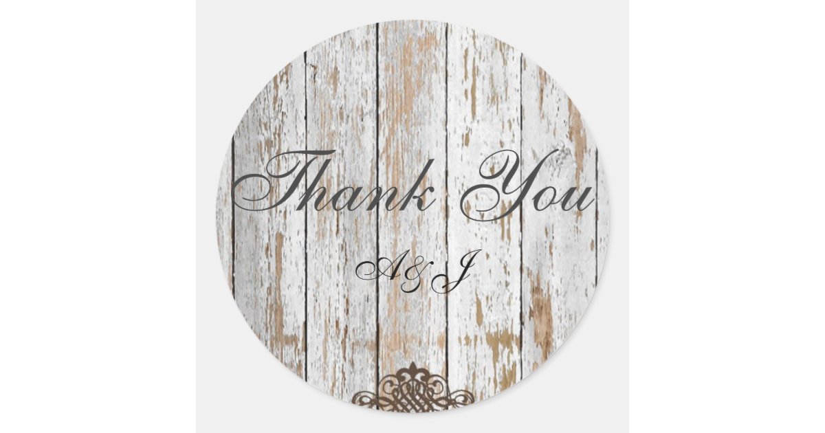 boho chic barn wood rustic country wedding classic round sticker | Zazzle