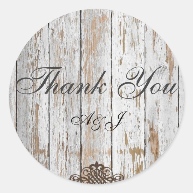 boho chic barn wood rustic country wedding classic round sticker (Front)