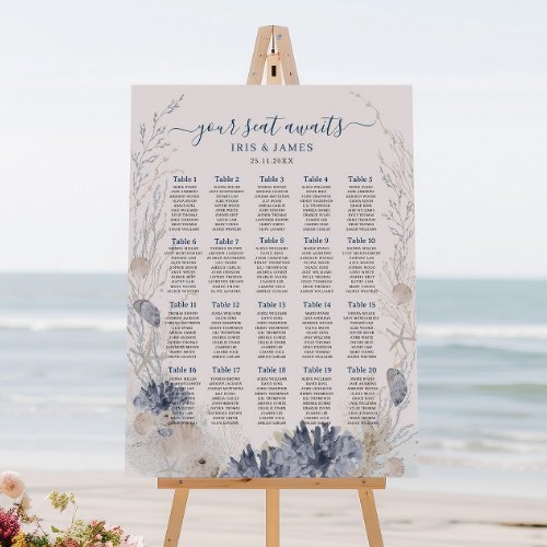 Boho Chic Beach Coastal Wedding Seating Chart Foam Board