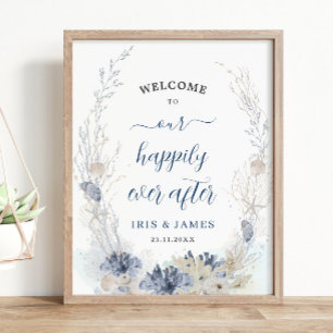 Boho Chic Beach Coastal Wedding Welcome Poster
