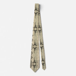 Boho Chic beige Damask Paris Eiffel Tower Neck Tie