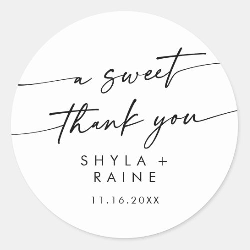Boho Chic Black and White A Sweet Thank You Favor Classic Round Sticker