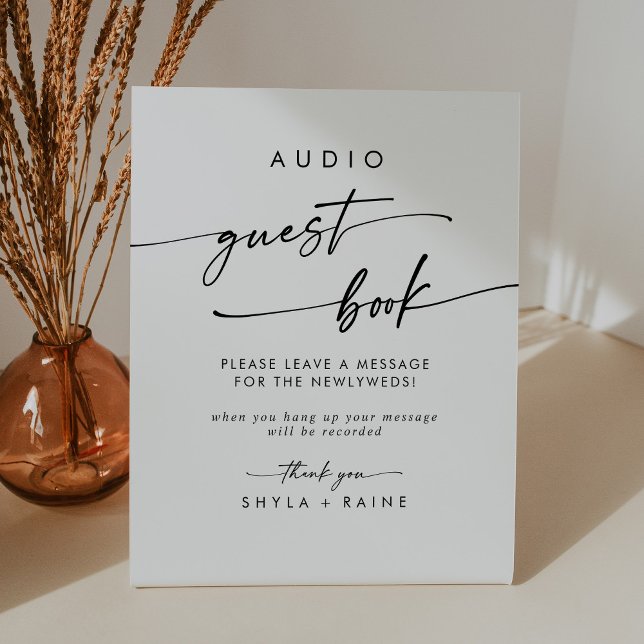 Boho Chic Black and White Audio Guestbook Wedding Pedestal Sign (Creator Uploaded)