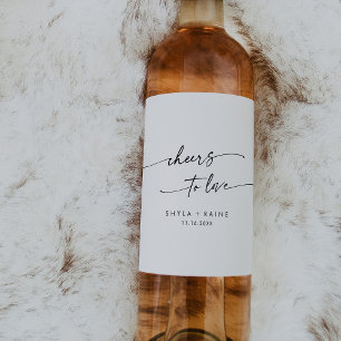 Boho Chic Black and White Cheers to Love Wedding Wine Label