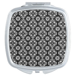Boho Chic Black and White Floral Pattern Compact Mirror