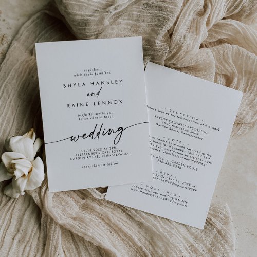 Boho Chic Black and White Front and Back Wedding Invitation