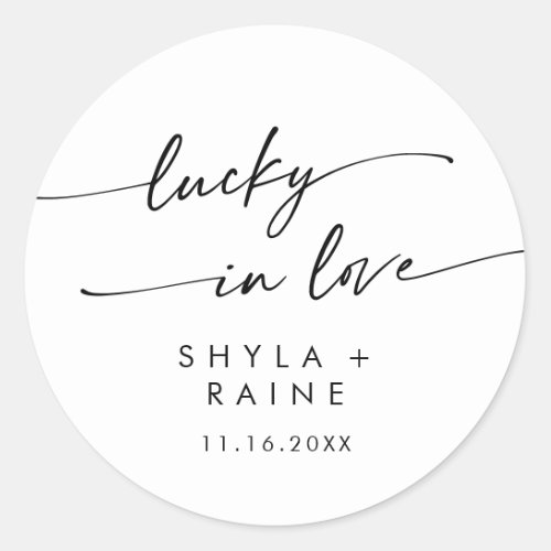 Boho Chic Black and White Lucky In Love Favor Classic Round Sticker
