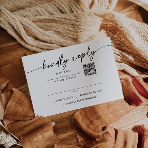 Boho Chic Black and White Mail In and QR Code RSVP Card