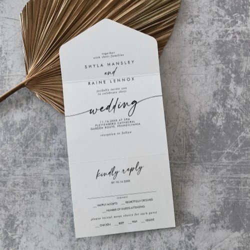 Boho Chic Black and White Meal Choice RSVP Wedding All In One Invitation