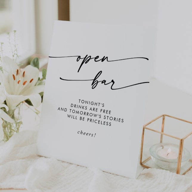 Boho Chic Black and White Open Bar Wedding Pedestal Sign (Boho Chic Black and White Open Bar Wedding Pedestal Sign)