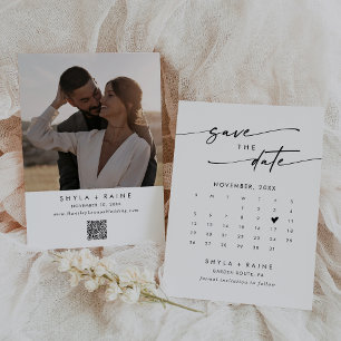Boho Chic Black and White QR Code Photo Calendar Save The Date