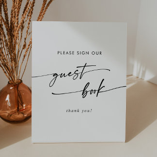 Boho Chic Black and White Wedding Guest Book Pedestal Sign