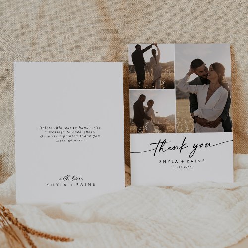 Boho Chic Black and White Wedding Photo Collage Thank You Card