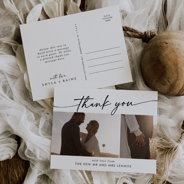 Boho Chic Black and White Wedding Photo Thank You Postcard (Creator Uploaded)