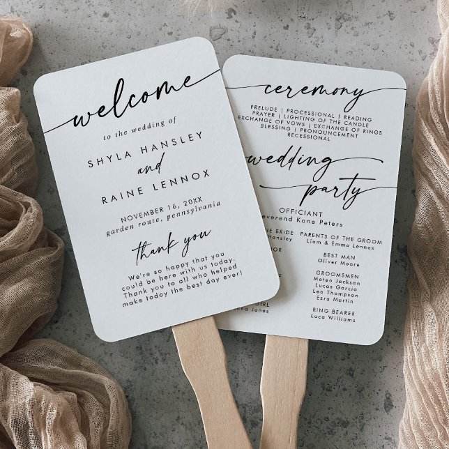 Boho Chic Black and White Wedding Program Hand Fan (Creator Uploaded)