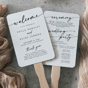 Boho Chic Black and White Wedding Program Hand Fan