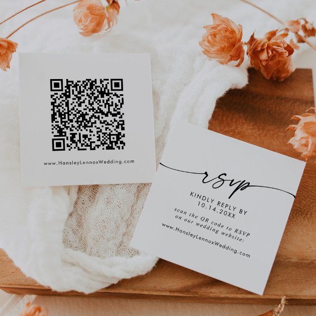 Boho Chic Black and White Wedding QR Code RSVP Enclosure Card (Creator Uploaded)
