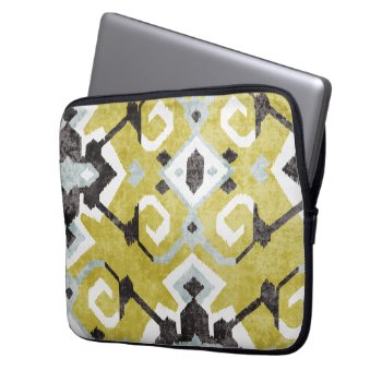 Boho Chic Black And Yellow Ikat Tribal Pattern Laptop Sleeve by TintAndBeyond at Zazzle