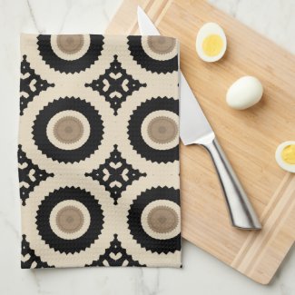 Boho Chic Black & Beige Geometric Pattern Kitchen Towel