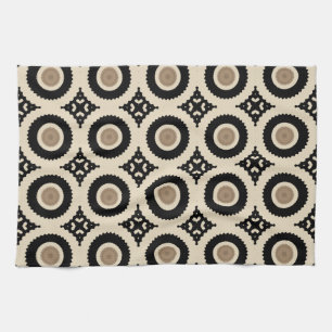 Boho Chic Black & Beige Geometric Pattern Kitchen Towel