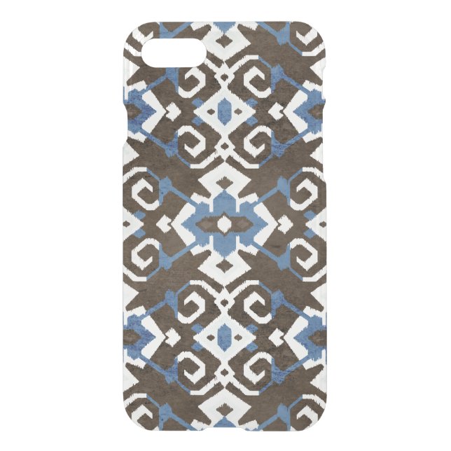 Boho chic black blue and white ikat tribal pattern uncommon iPhone case (Back)