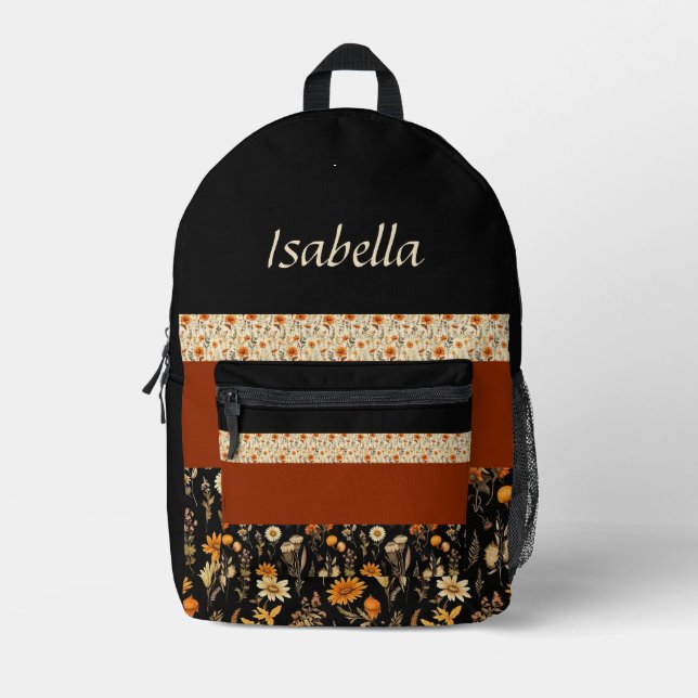 Boho-Chic Black Orange Rust Backpack (Front)