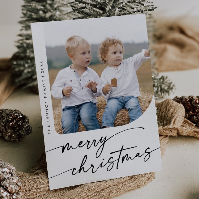 Boho Chic Black White DIY Simple Photo Christmas Holiday Card (Creator Uploaded)