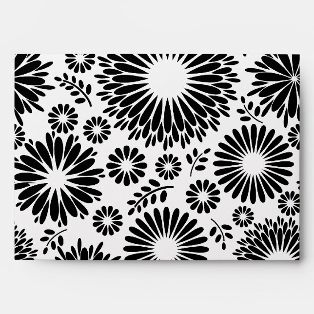 Boho Chic Black White Folk Flowers and Starburst  Envelope (Front)