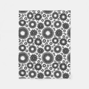 Boho Chic Black White Folk Flowers and Starburst  Fleece Blanket