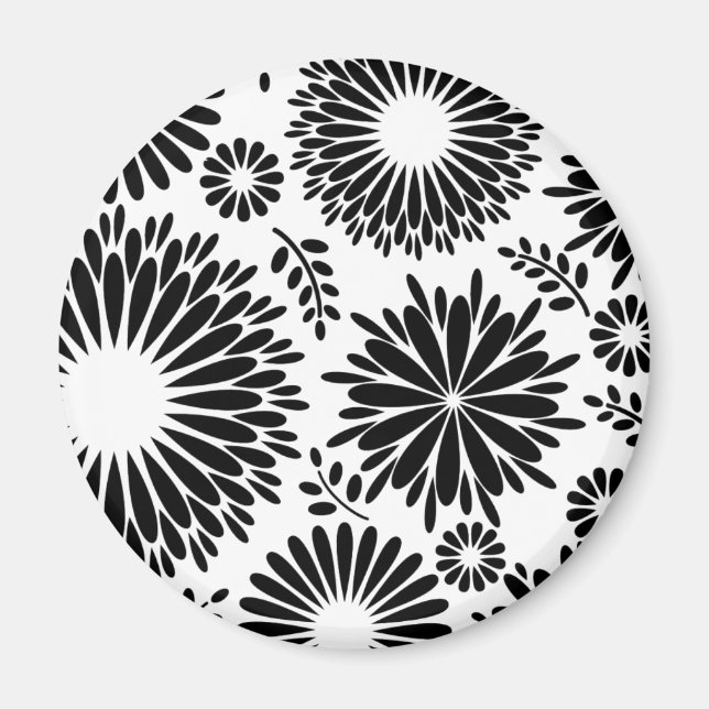 Boho Chic Black White Folk Flowers and Starburst  Magnet (Front)