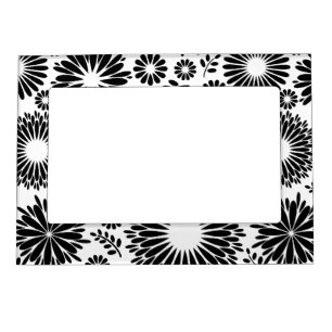 Boho Chic Black White Folk Flowers and Starburst Magnetic Photo Frame