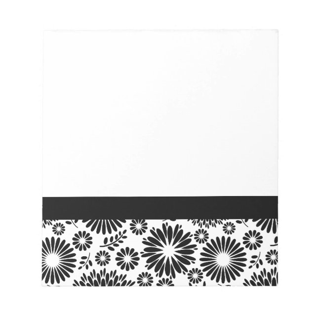 Boho Chic Black White Folk Flowers and Starburst  Notepad (Front)