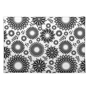 Boho Chic Black White Folk Flowers and Starburst  Placemat
