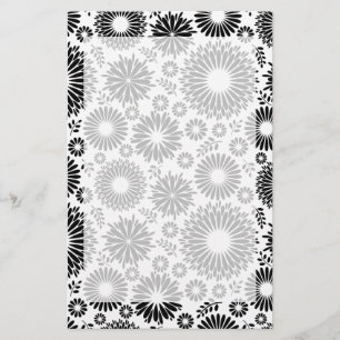 Boho Chic Black White Folk Flowers and Starburst  Stationery