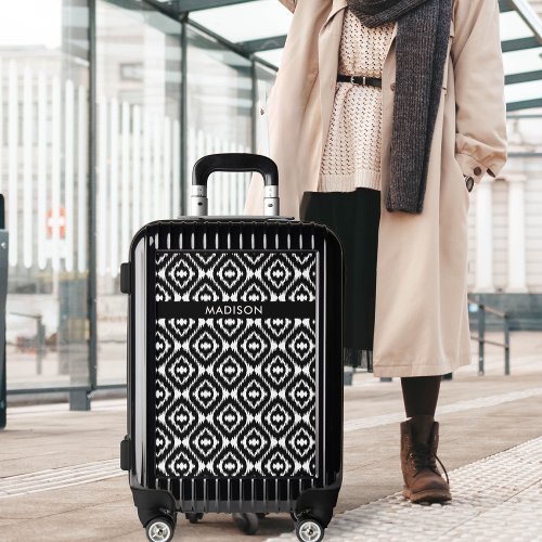 Boho Chic Black White Ikat Pattern Personalized Luggage