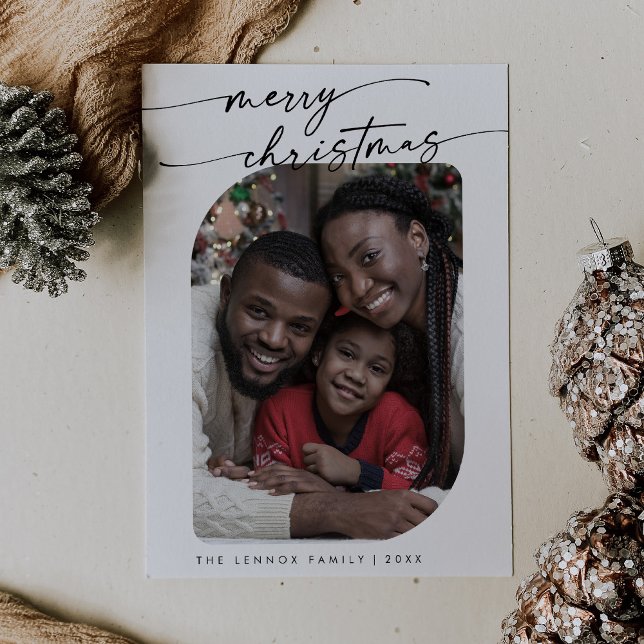 Boho Chic Black White Photo Cute Merry Christmas Holiday Card (Creator Uploaded)