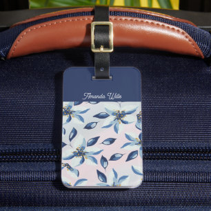 Boho Chic Blue Floral Trendy Girly Luggage Tag