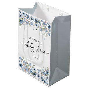 Boho Chic Blue Florals Baby Shower Medium Gift Bag