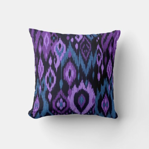 Boho Chic blue purple black Ikat Tribal Tapestry Throw Pillow