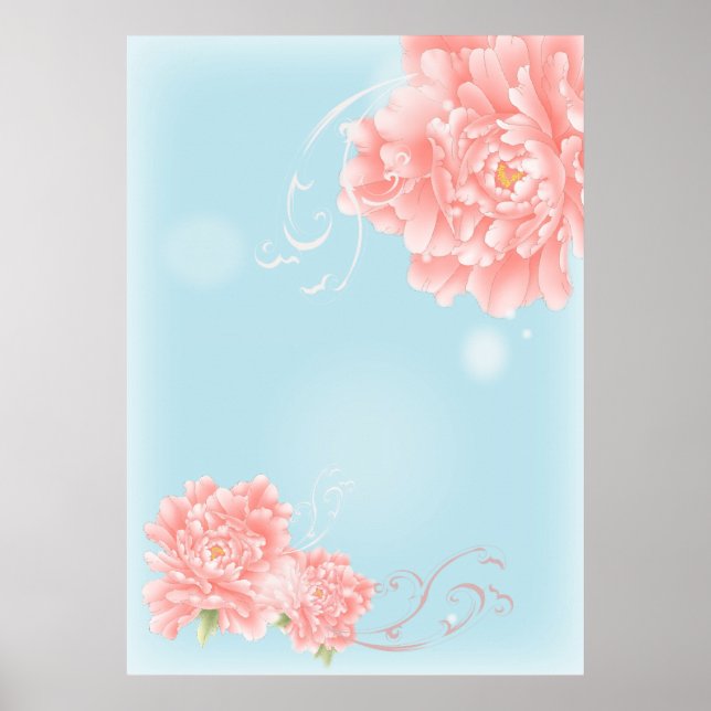 boho chic blue watercolor floral pink flowers poster (Front)