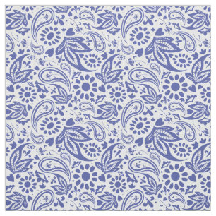 Boho chic Blue White Paisley and Flowers Pattern Fabric