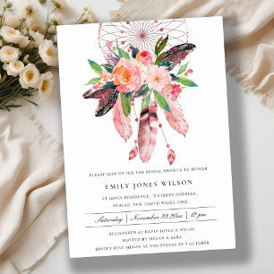 BOHO CHIC BLUSH DREAM CATCHER FLORAL BRIDAL SHOWER INVITATION